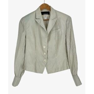 Jones New York Women Blazer 6 100% Silk White Black Pinstripe Tailored Jacket